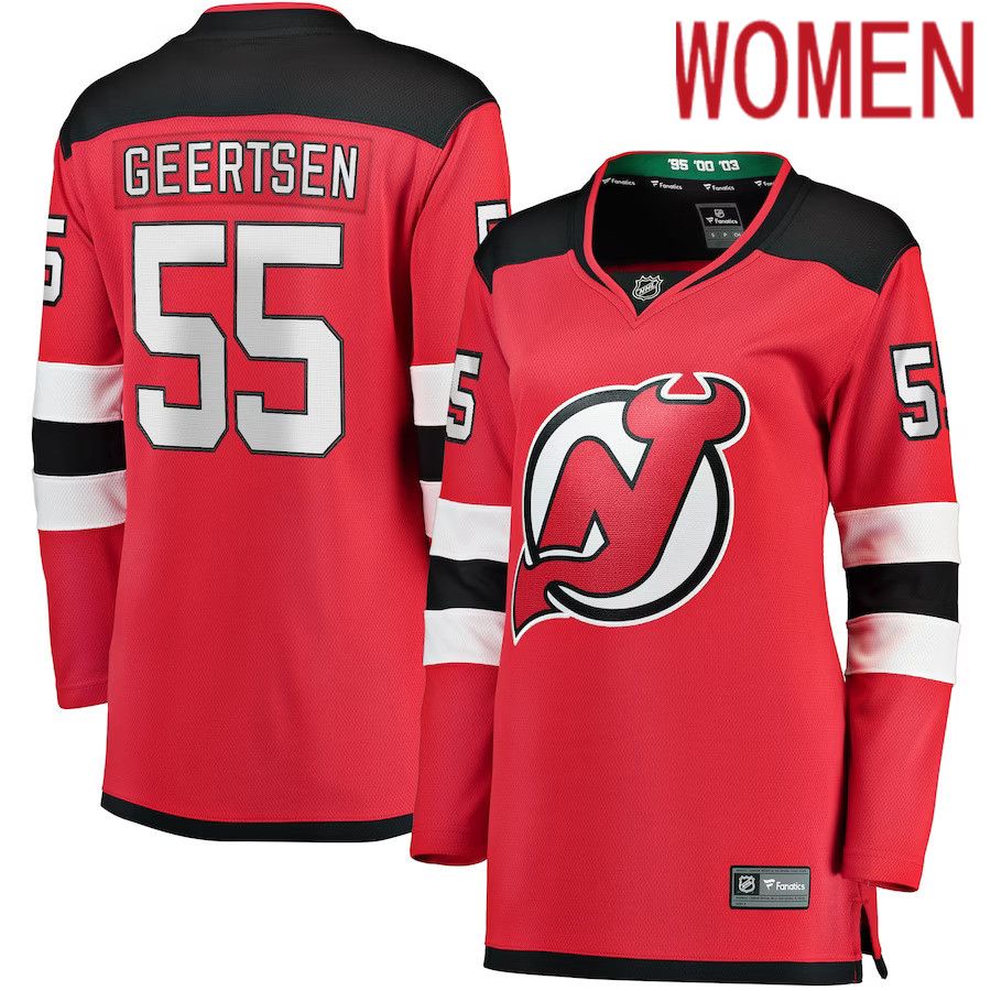 Women New Jersey Devils 55 Mason Geertsen Fanatics Branded Red Home Breakaway Player NHL Jersey